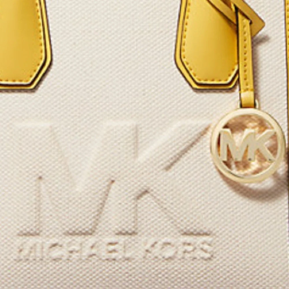 NWT MICHAEL KORS Mercer Medium Daffodil Logo Embossed Cotton Canvas Crossbody